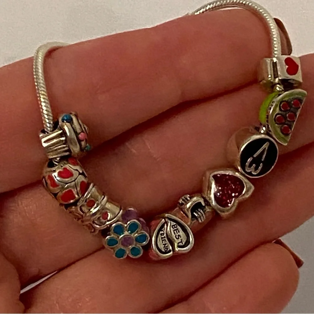 CHAMILIA BRACELET STERLING SILVER 925 CHILDS MINI CHARMS 6” SIGNED BEADS 20.7 g